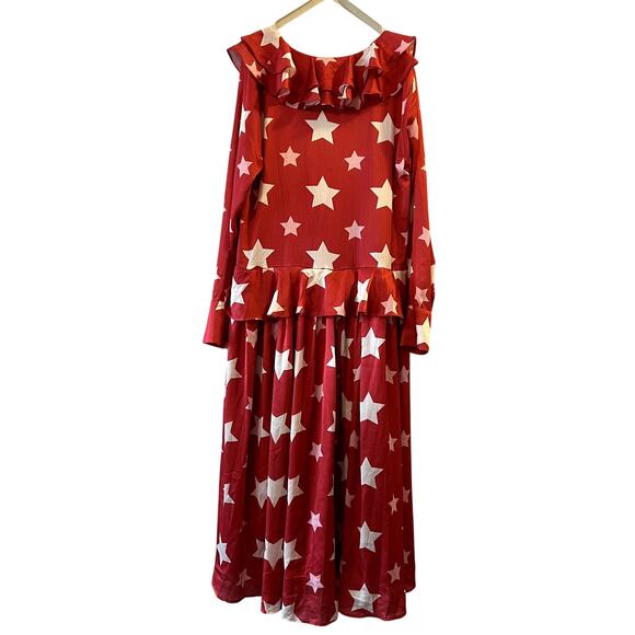 Sister Jane midi ruffle dress with full skirt in red star print size M SW - Picture 6 of 9